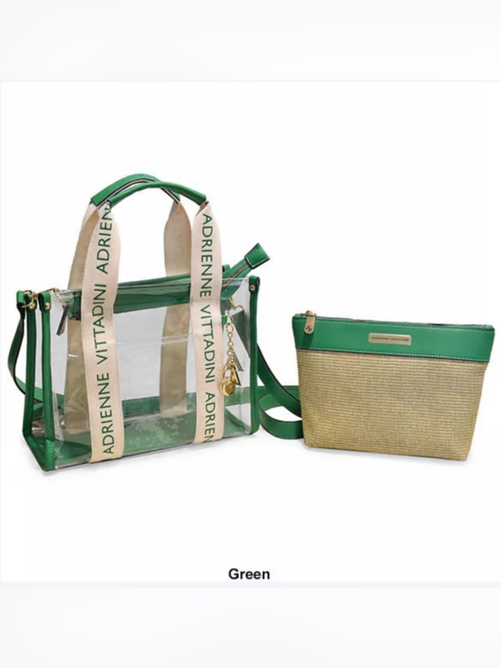 Adrienne Vittadini Valentina Clear Mini Tote w/Pouch (Green)